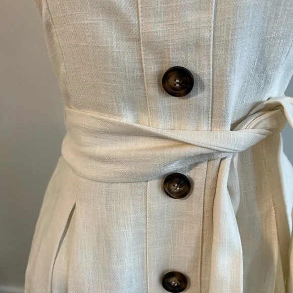 Boston Proper Belted Button Strapless Linen Dress - Picture 3 of 8